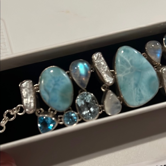 Larimar and Moonstone Sterling Silver Bracelet - Picture 2 of 3